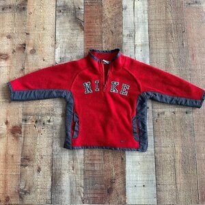 Vintage Nike Boys Size 2T Quarter 1/4 Zip Fleece Pullover in Red and Gray
